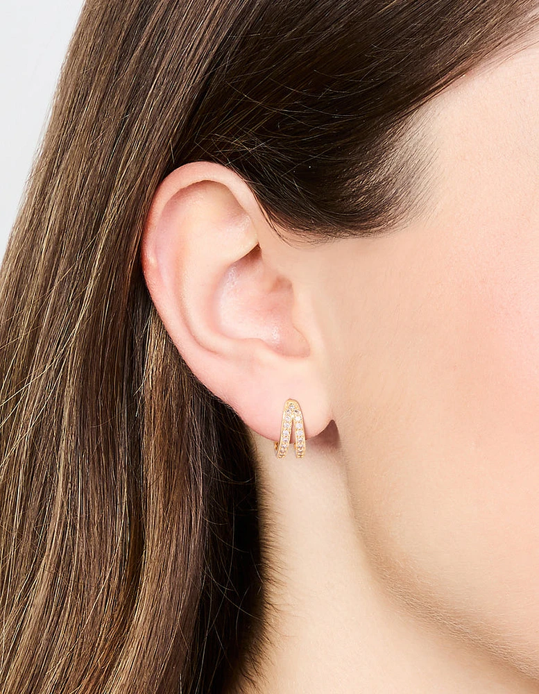 Gold Plated Diamante Double Mini Hoop Earrings
