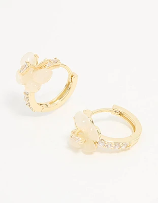 Gold Plated Diamante Butterfly Hoop Earrings