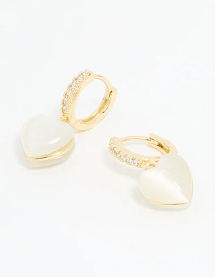 Gold Plated Diamante Heart Hoop Earrings