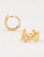 Gold Plated Cubic Zirconia Butterfly Huggie Earrings
