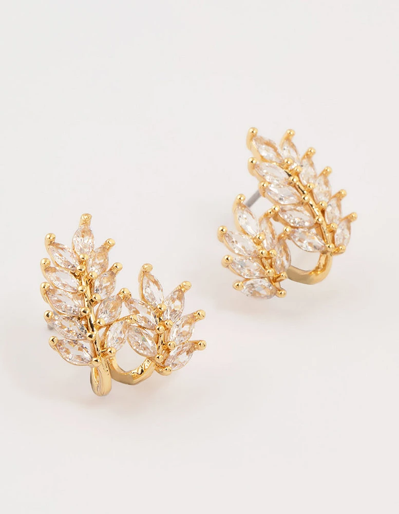 Gold Plated Cubic Zirconia Roman Leaf Crawler Earrings