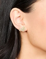 Gold Plated Cubic Zirconia Roman Leaf Crawler Earrings