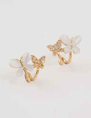 Gold Plated Cubic Zirconia Butterflies Mini Hoop Earrings