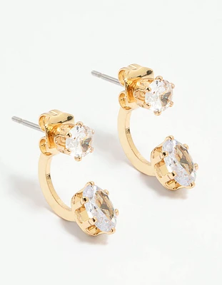 Gold Plated Stone Jacket Earrings