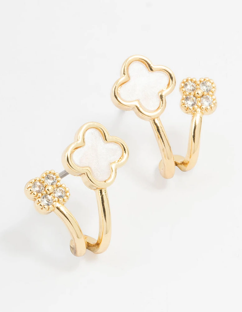 Gold Plated Cubic Zirconia Mini Flower Jacket Earrings