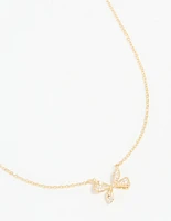 Gold Plated Diamante Pave Chunky Bow Necklace