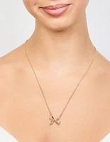 Gold Plated Diamante Pave Chunky Bow Necklace