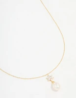 Gold Plated Cubic Zirconia & Pearl Flower Necklace