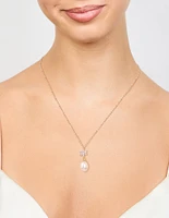 Gold Plated Cubic Zirconia & Pearl Flower Necklace