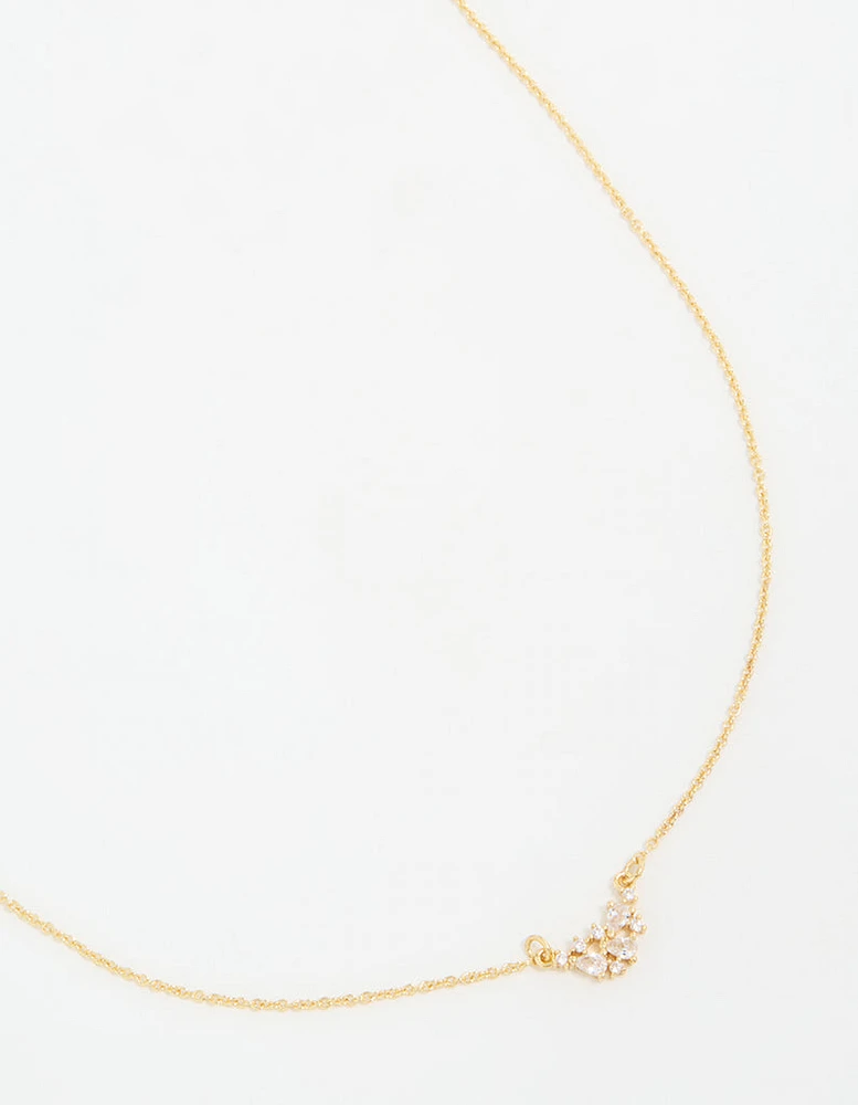 Gold Plated Cubic Zirconia Mini Pear Cluster Necklace