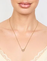Gold Plated Cubic Zirconia Baguette Heart Pendant Necklace