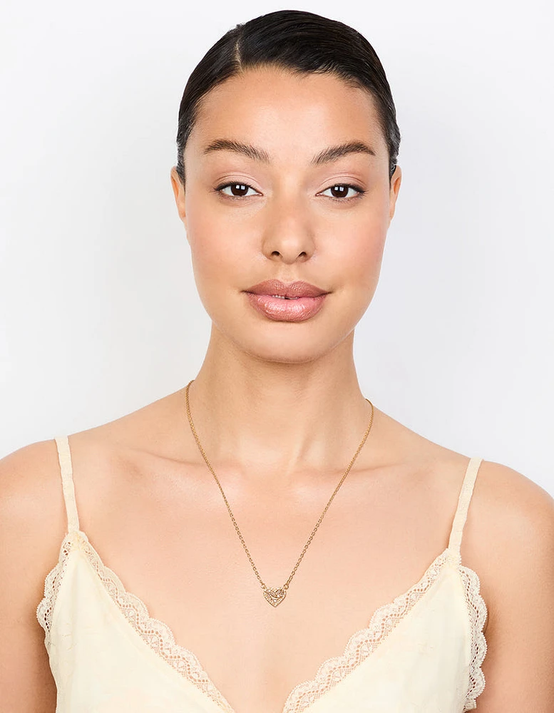 Gold Plated Cubic Zirconia Baguette Heart Pendant Necklace