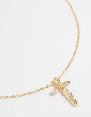 Gold Plated Cubic Zirconia Cross Pendant Necklace