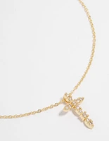 Gold Plated Cubic Zirconia Cross Pendant Necklace
