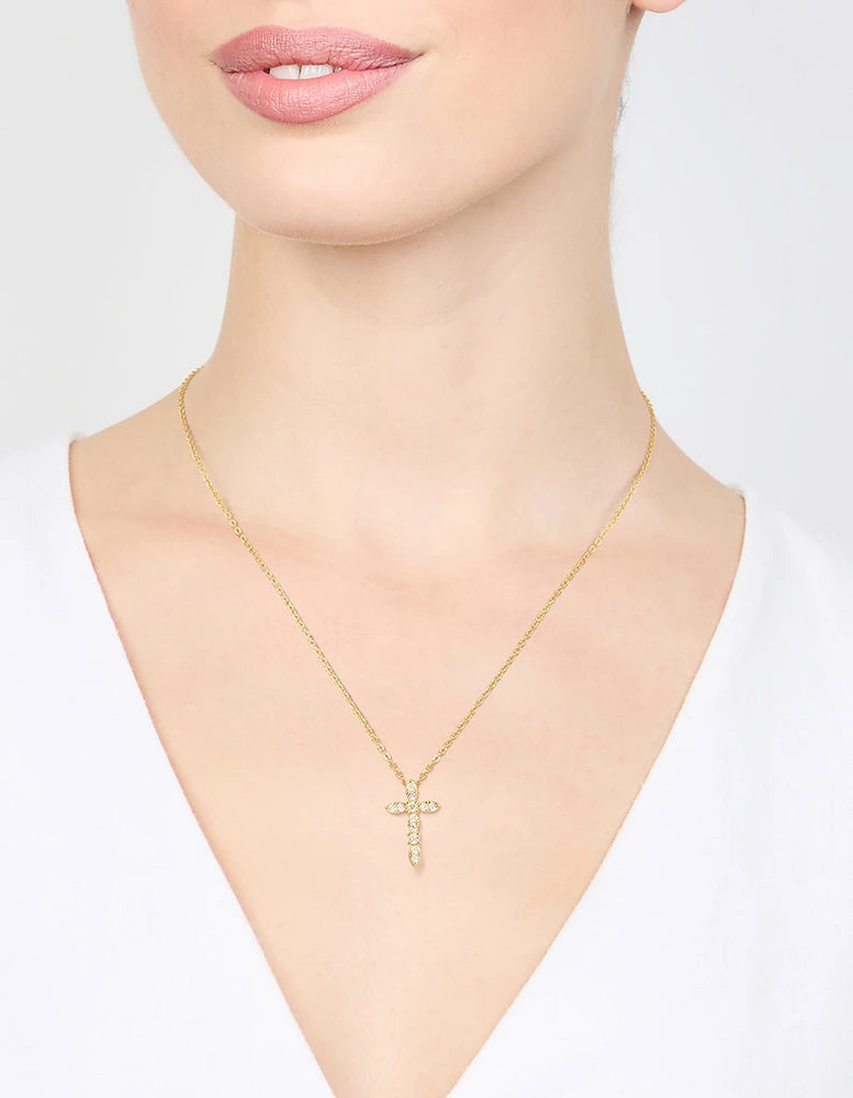 Gold Plated Cubic Zirconia Cross Pendant Necklace