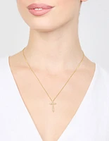 Gold Plated Cubic Zirconia Cross Pendant Necklace