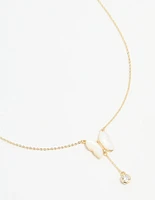 Gold Plated Mother Of Pearl & Cubic Zirconia Butterfly Y-Necklace