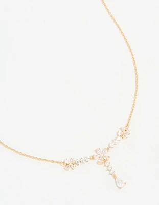 Gold Plated Pearl Flower Trio Y-Necklace