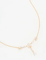Gold Plated Pearl Flower Trio Y-Necklace