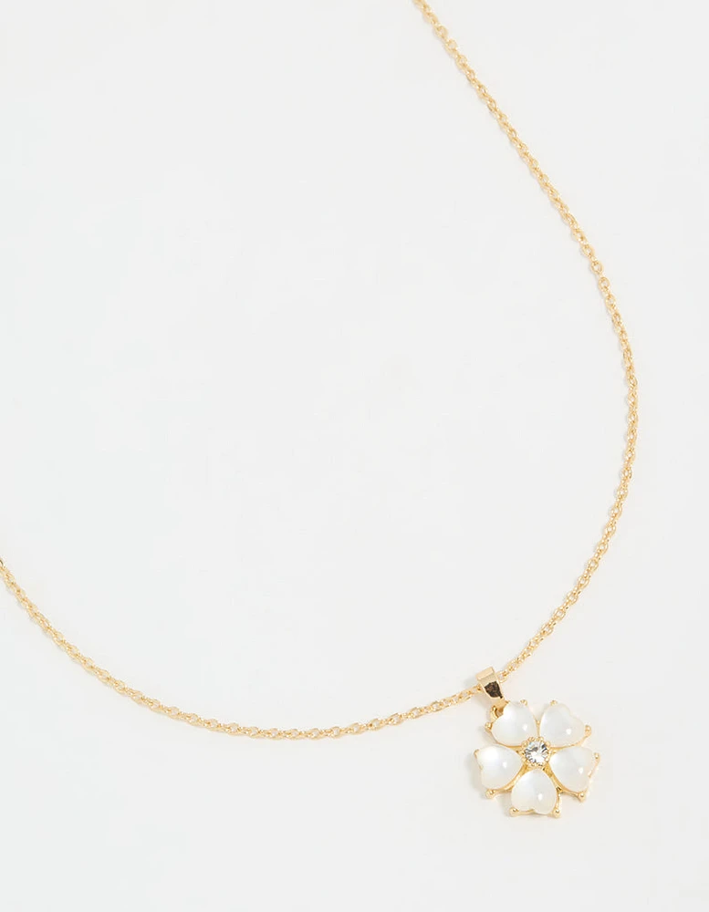 Gold Plated Catseye Flower Pendant Necklace