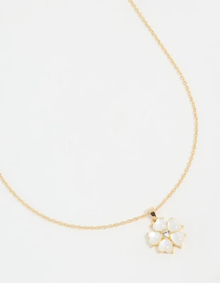 Gold Plated Catseye Flower Pendant Necklace