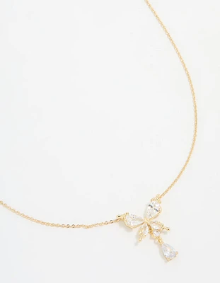 Gold Plated Cubic Zirconia Butterfly Teardrop Necklace