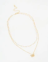 Gold Plated Pearl Butterfly Layered Necklace