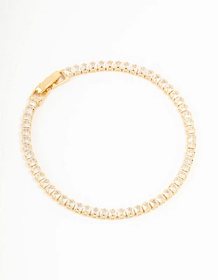 Gold Plated Cubic Zirconia Baguette Tennis Bracelet