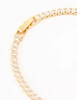 Gold Plated Cubic Zirconia Baguette Tennis Bracelet