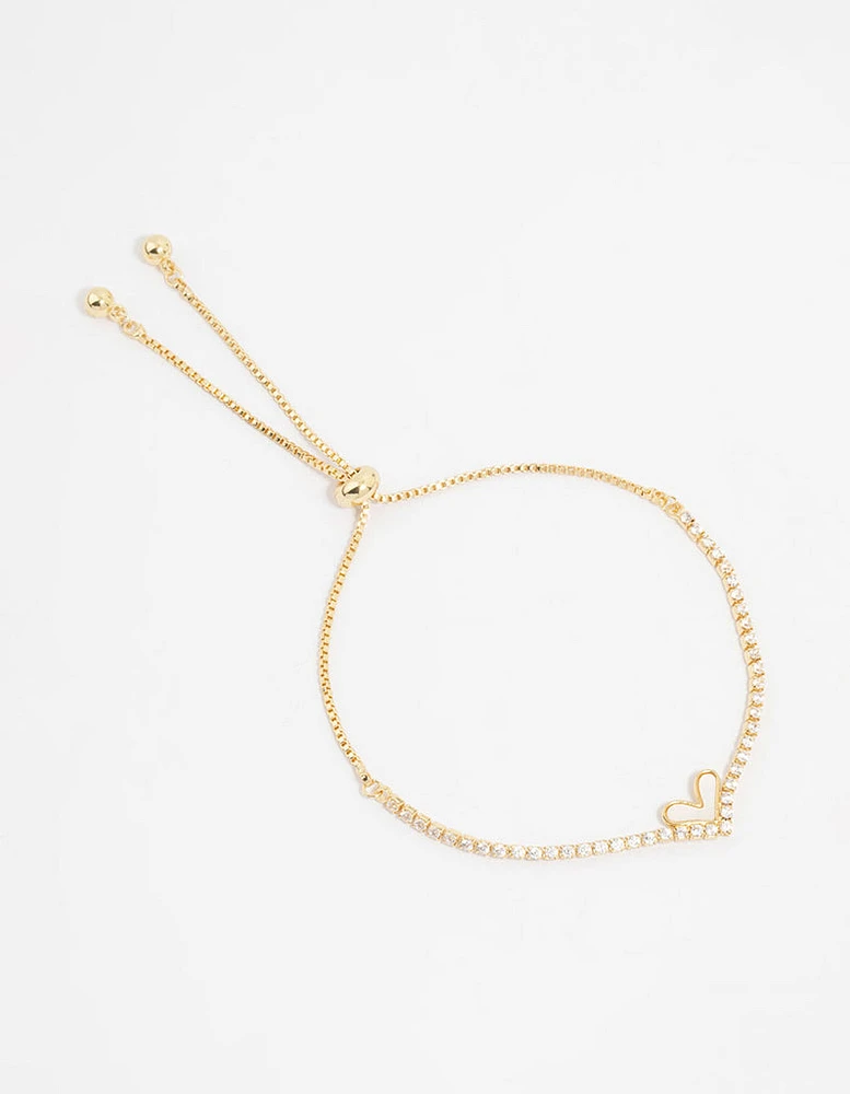 Gold Plated Diamante Mini Heart Toggle Bracelet