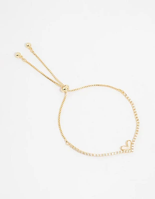 Gold Plated Diamante Mini Heart Toggle Bracelet