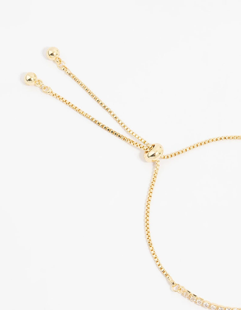 Gold Plated Diamante Mini Heart Toggle Bracelet
