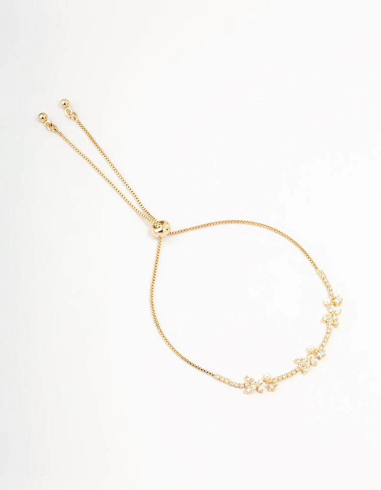 Gold Plated Pearl & Mini Butterfly Toggle Bracelet