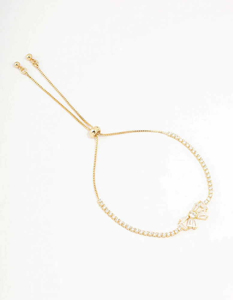Gold Plated Cubic Zirconia Baguette Bow Toggle Bracelet