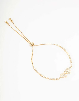 Gold Plated Cubic Zirconia Baguette Bow Toggle Bracelet