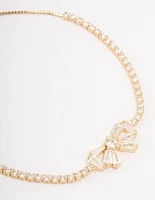 Gold Plated Cubic Zirconia Baguette Bow Toggle Bracelet