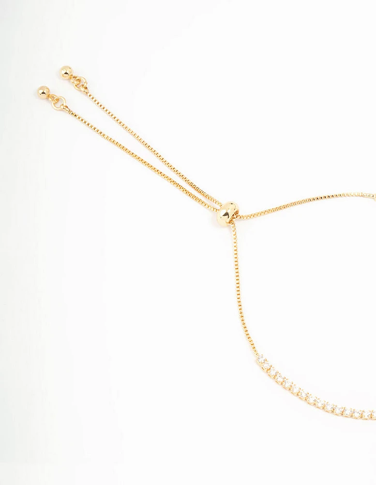 Gold Plated Cubic Zirconia Baguette Bow Toggle Bracelet