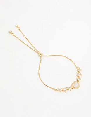 Gold Plated Mother Of Pearl & Mini Heart Toggle Bracelet