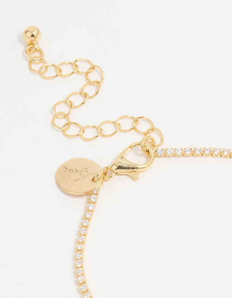 Gold Plated Cubic Zirconia Pave & Round Stone Bracelet