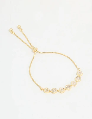 Gold Plated Multi Mini Flower Toggle Bracelet