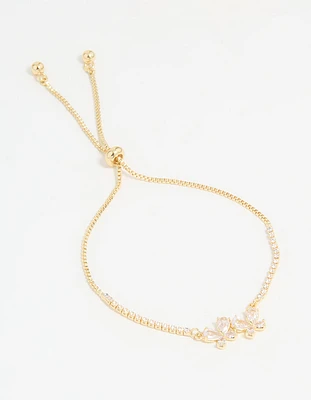 Gold Plated Cubic Zirconia Double Butterfly Toggle Bracelet
