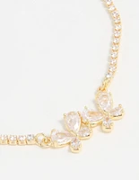 Gold Plated Cubic Zirconia Double Butterfly Toggle Bracelet