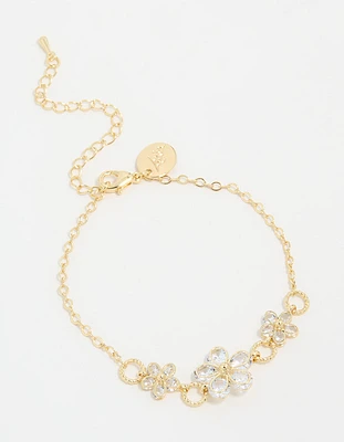 Gold Plated Cubic Zirconia Flower Station Bracelet