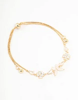 Gold Plated Cubic Zirconia Butterfly & Flower Toggle Bracelet