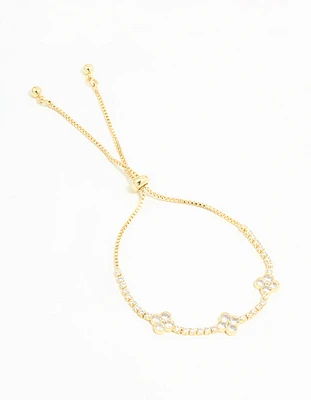 Gold Plated Cubic Zirconia Flower Toggle Bracelet