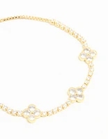 Gold Plated Cubic Zirconia Flower Toggle Bracelet