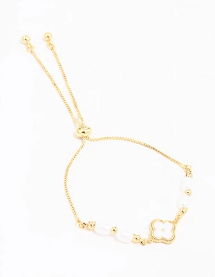 Gold Plated Pearl Flower Toggle Bracelet