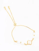 Gold Plated Pearl Flower Toggle Bracelet