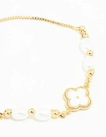 Gold Plated Pearl Flower Toggle Bracelet