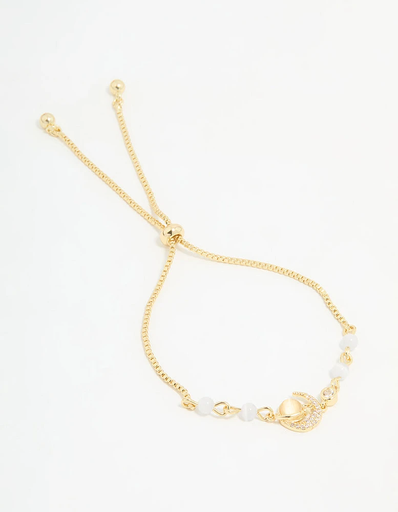 Gold Plated Cubic Zirconia Quartz Celestial Toggle Bracelet